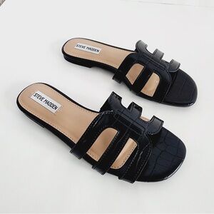 Steve Madden Haydn Black Crocodile Patent Leather Sandals
